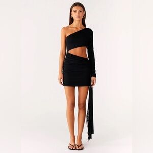 Wrapped Asymmetrical Mesh mini Dress One-Shoulder Cutout draped mugler outcast